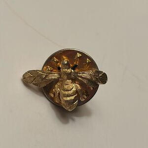 Vintage Gold Tone Bumble Bee Lapel Pin with painted black eyes
